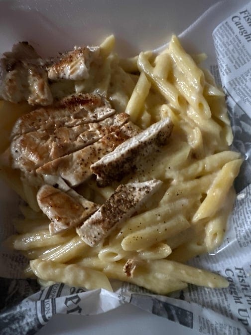 Penne Chicken or Shrimp Alfredo.